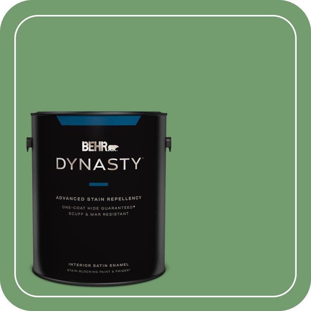 BEHR DYNASTY 1 gal. #450D-6 Shire Green Satin Enamel Interior Stain-Blocking Paint & Primer