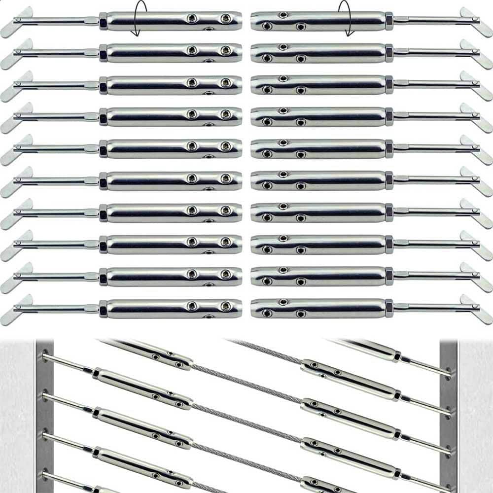 Afoxsos Tensioners Metal Posts Cable Railing Kit for 5.3 in. x 0.13 in. Stainless Steel System Adjustable Left Right 10 Silver (1)