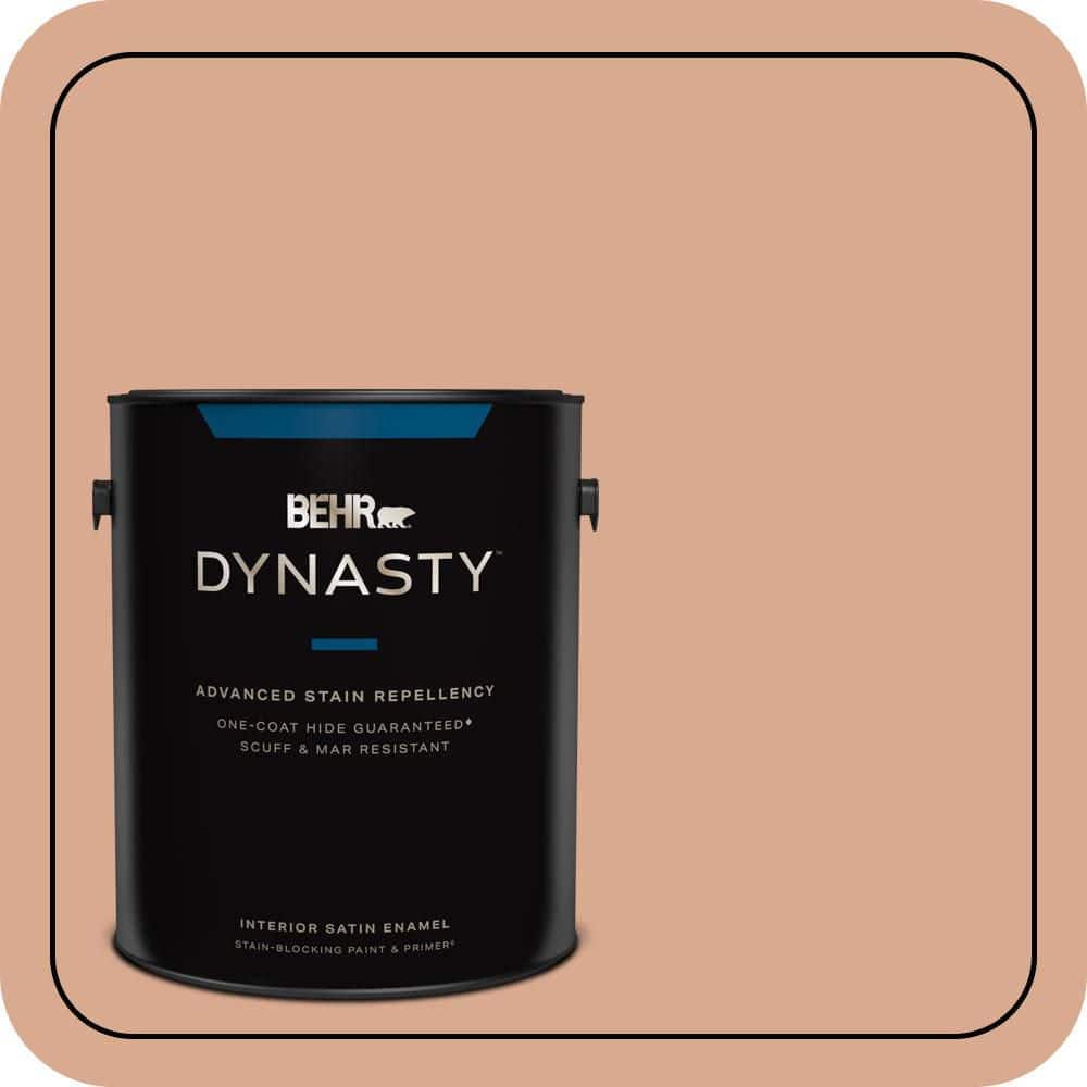 BEHR DYNASTY 1 gal. #QE-02 Salmon Sand Satin Enamel Interior Stain-Blocking Paint and Primer