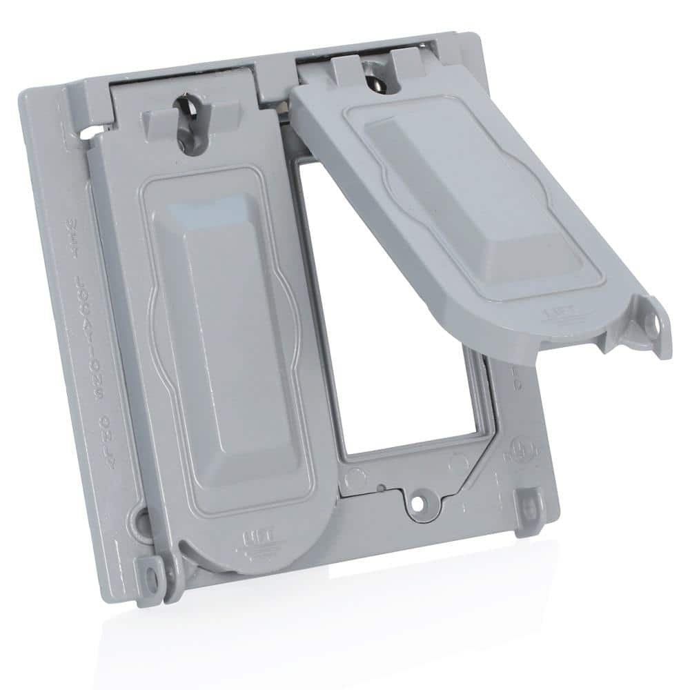 Leviton 2-Gang Weather-Proof Cover with Metal Flat Lid for Decora, GFCI, Duplex or Single Outlet Horizontal Mount, Gray