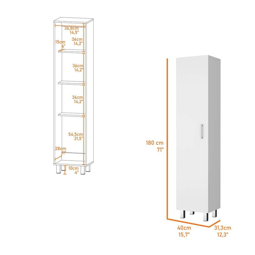 Unbranded 15.7 in. W x 12.3 in. D x 71 in. H White Linen Cabinet 1-Door 4-Shelf Tall Storage Cabinet (2)