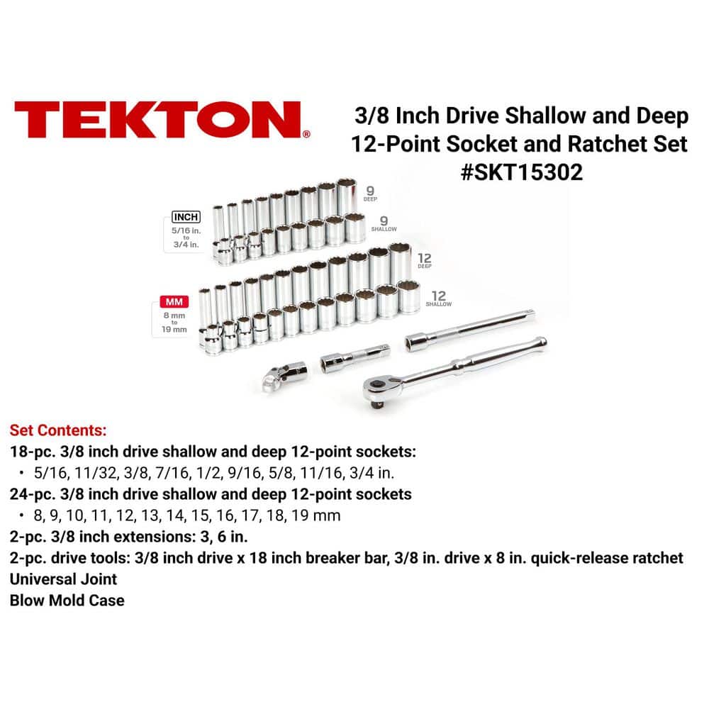 TEKTON 3/8 in. Drive 12-Point Socket and Ratchet Set (47-Piece) (2)