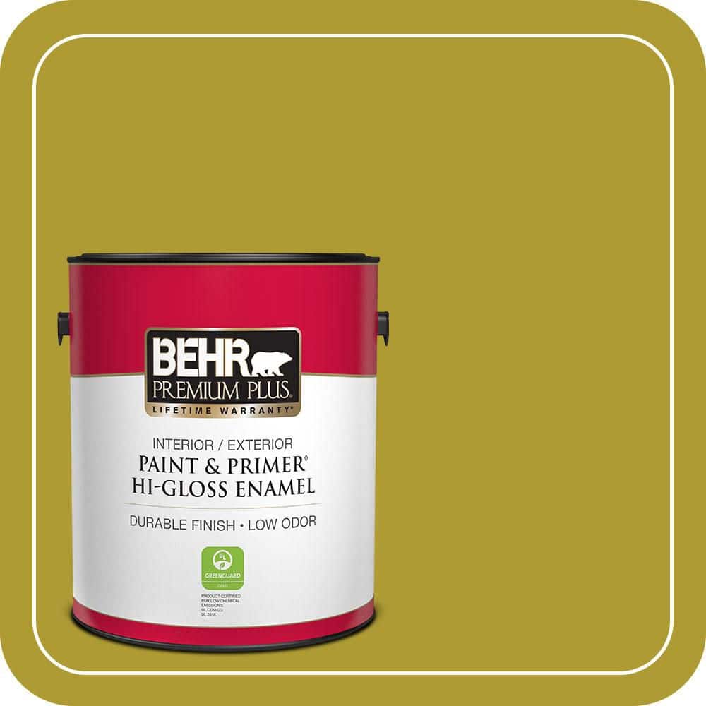 BEHR PREMIUM PLUS 1 gal. #P330-7 Luscious Lime Hi-Gloss Enamel Interior/Exterior Paint & Primer