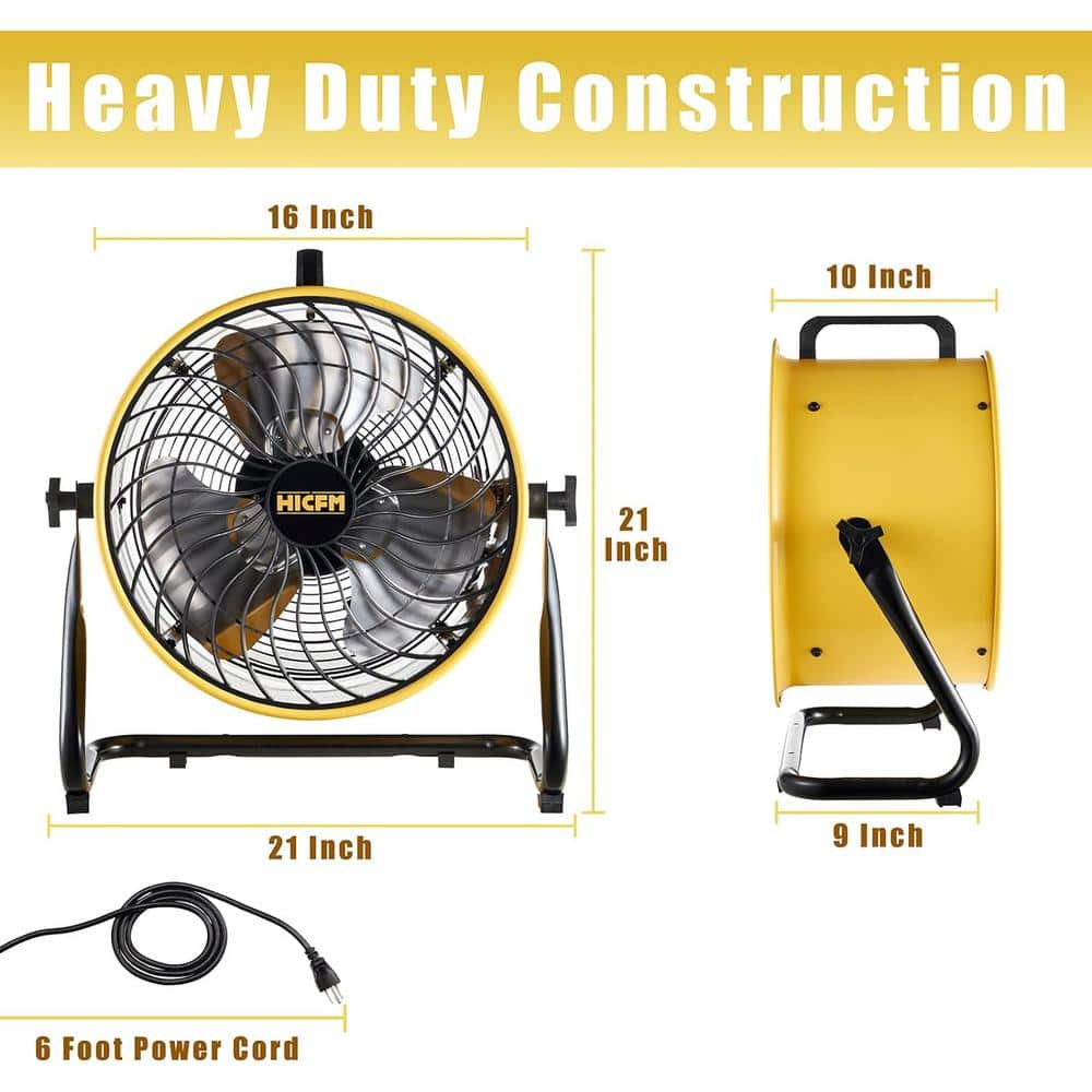 Edendirect 16 in. Yellow High-Velocity Drum Air Circulator Fan 2800 CFM Large Airflow Turbo Shop Floor Fan, 3-Speed, 1/4 HP Motor (3)