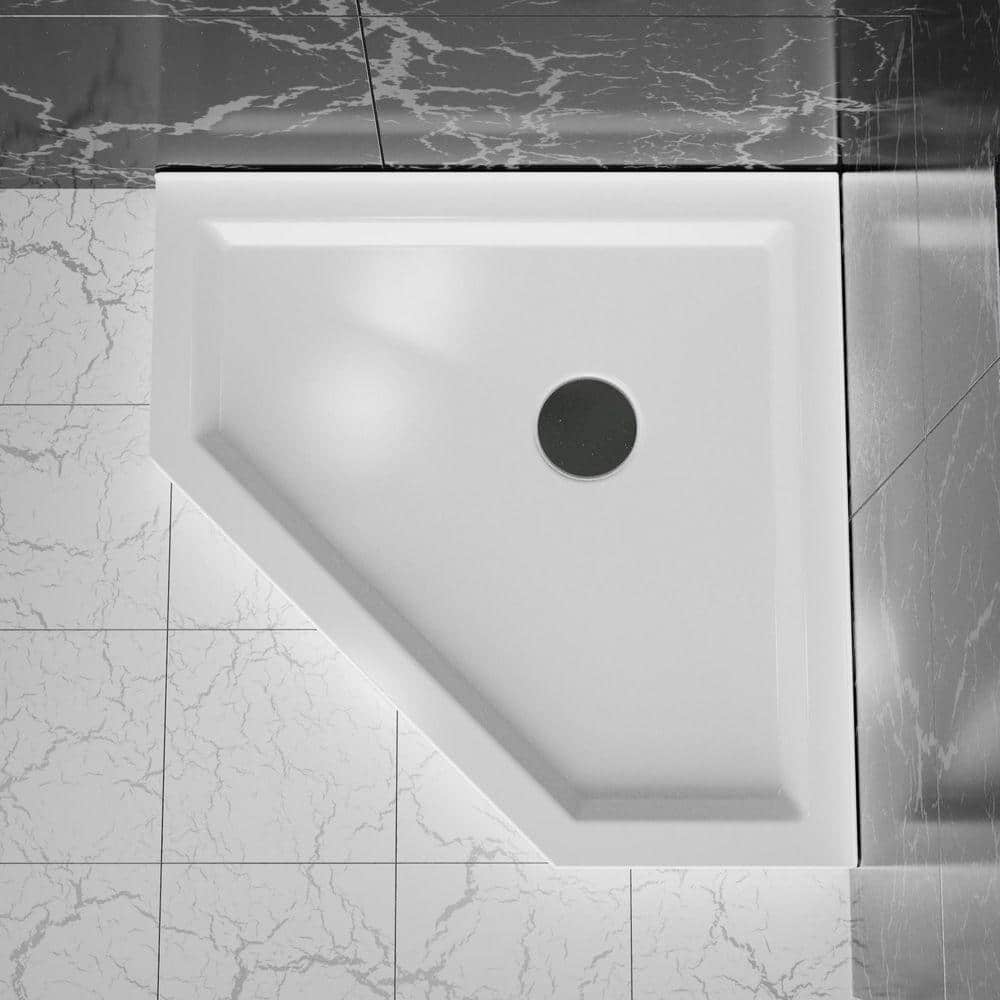TCYO 36 in. L x 36 in. W Corner Shower Pan Base with Center Drain in White (3)