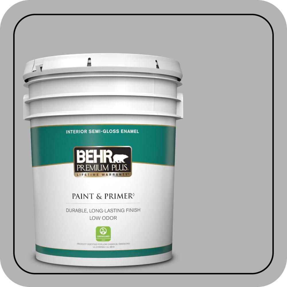 BEHR PREMIUM PLUS 5 gal. #770E-3 Pewter Mug Semi-Gloss Enamel Low Odor Interior Paint & Primer