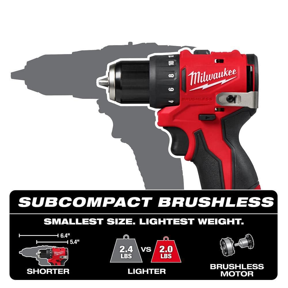 Milwaukee M12 12-Volt Lithium-Ion Brushless Cordless Subcompact Brushless Drill Driver Kit (4)