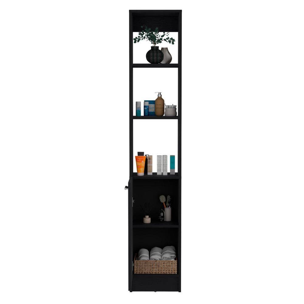 YSQCAR 13 in. W x 10.43 in. D x 70.87 in. H Freestanding Black Linen Cabinet with 6-Shelves (3)