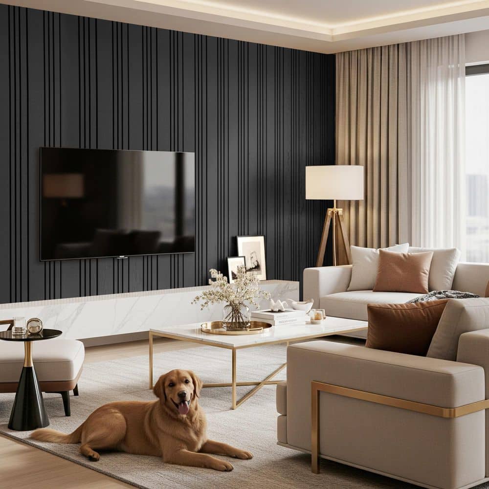 Mlfortlife Black 0.7 in. x 1.97 ft. x 1.97 ft. Staggered Wood Slat Acoustic Decorative Wall Paneling (8 Piece/31 sq. ft. ) (2)