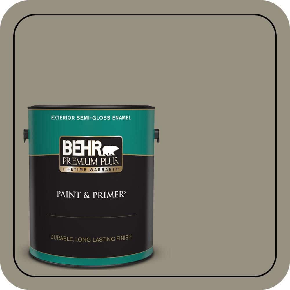 BEHR PREMIUM PLUS 1 gal. #N320-5 Gray Squirrel Semi-Gloss Enamel Exterior Paint & Primer