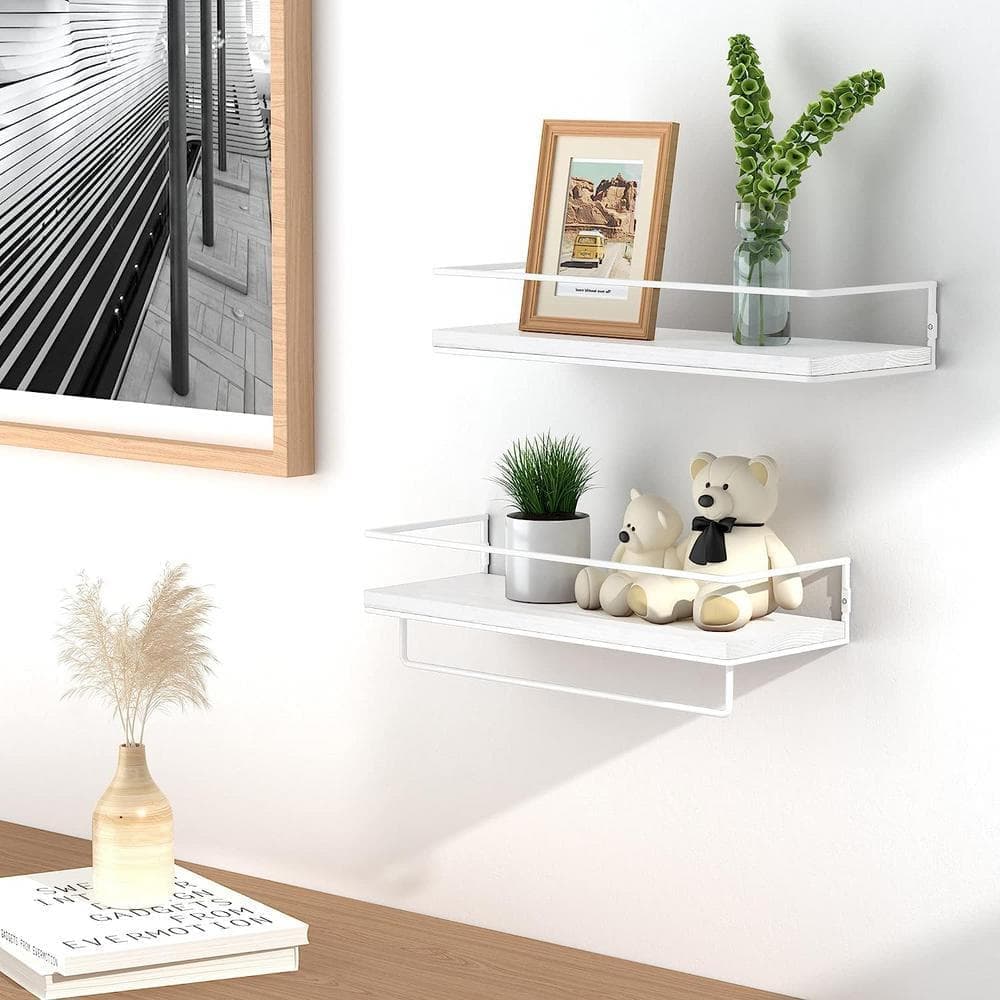 Dyiom 15.75in. W x 2.28in. H x 5.71 in. D White Over The Toilet Storage Bathroom Shelves, Wall Mounted with Adjustable Shelves (2)