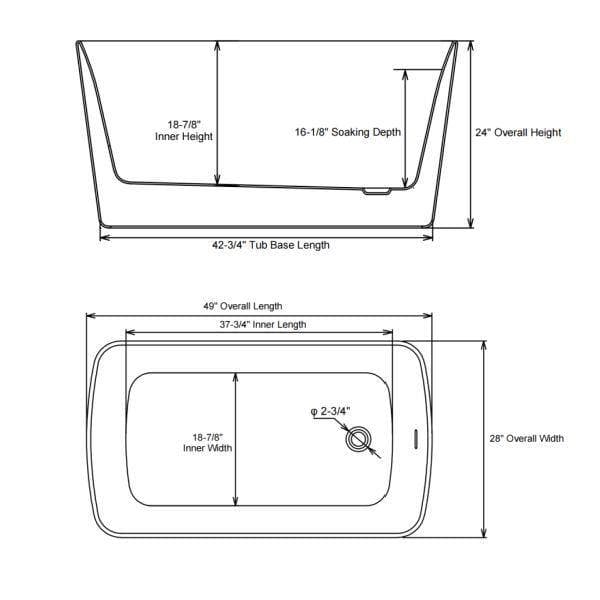 ANGELES HOME 49 in. x 27.95 in. Acrylic Japanese Soaking Bathtub Hot Tub with Chrome Overflow and Drain, Glossy Black (3)