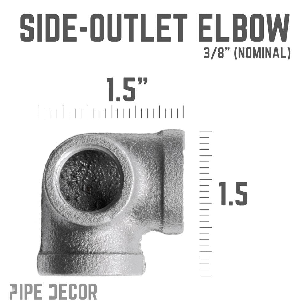 PIPE DECOR 3/8 in. Black Malleable Iron FPT x FPT x FPT 90 degree Side Outlet Elbow Fitting (4-Pack) (3)