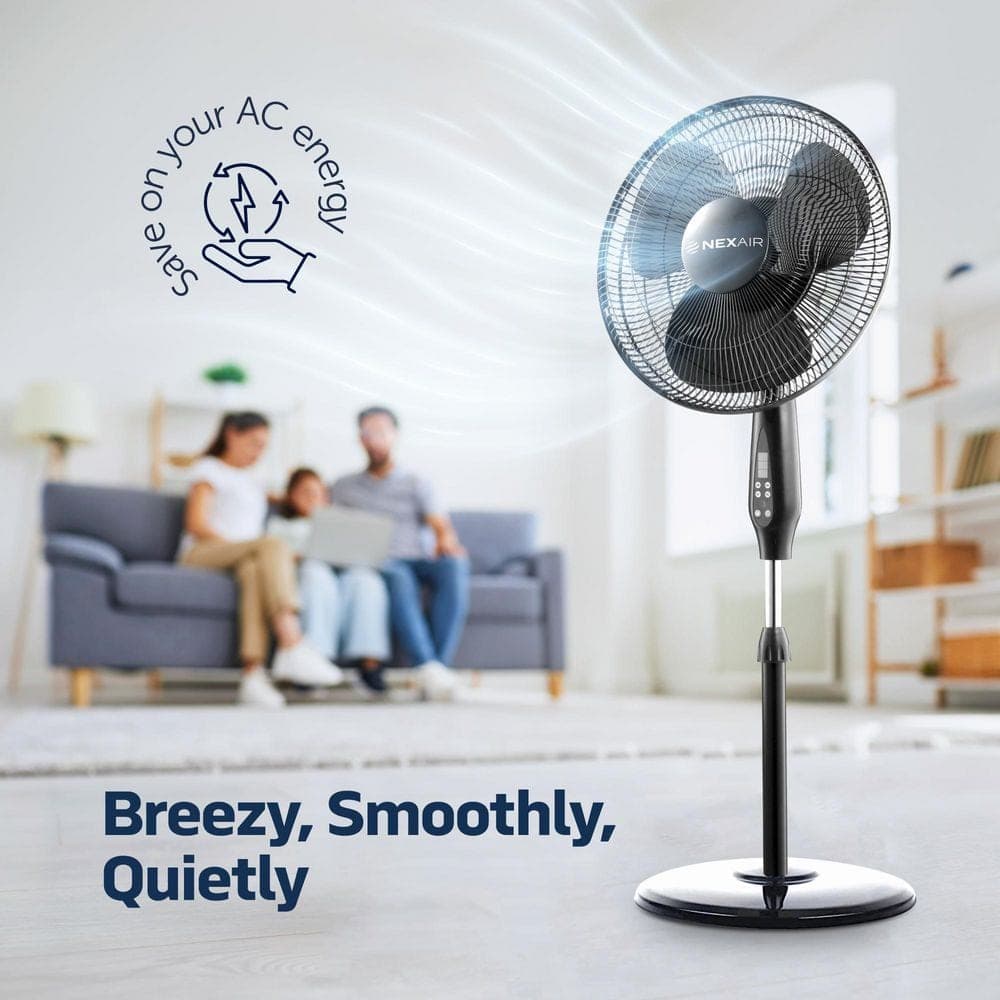 NEXAIR Oscillating 16 in Pedestal Stand Up Fan, Quiet Operating, Remote Control, 3 Speed Standing Fan, Adjustable Height (2)