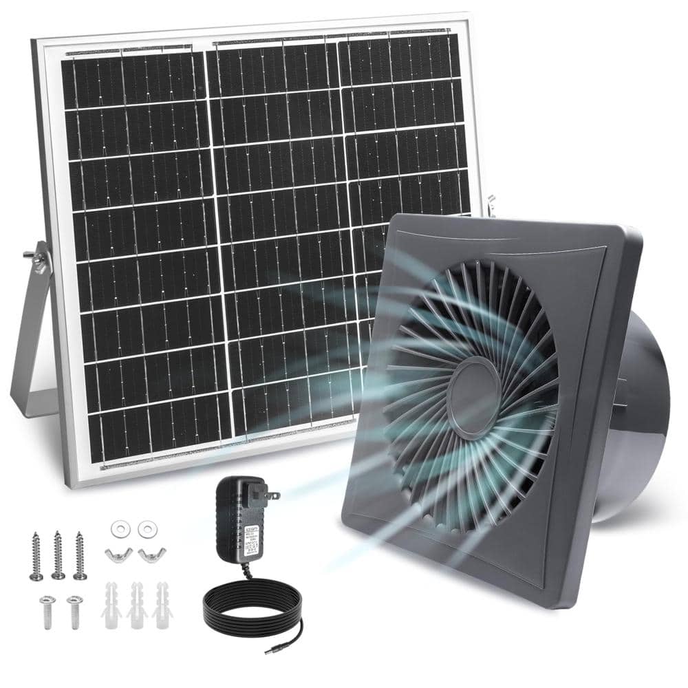 Unbranded 25W Solar Exhaust Fan with Vent Power Adapter Anti Backflow Valve and Bracketed High Speed Ventilation