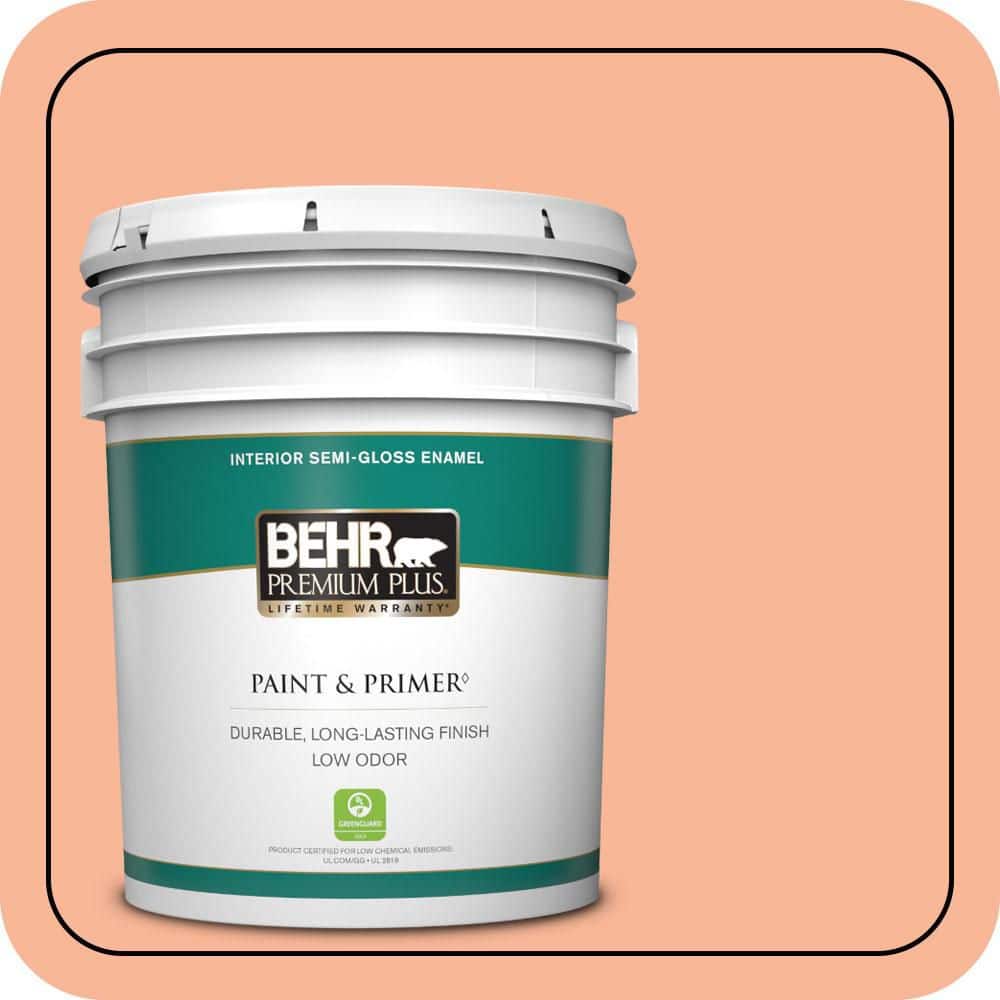 BEHR PREMIUM PLUS 5 gal. #P190-3 Melon Sorbet Semi-Gloss Enamel Low Odor Interior Paint & Primer