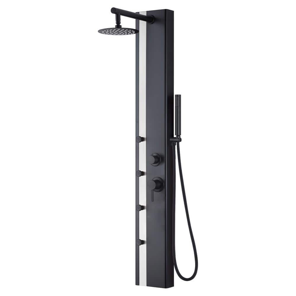 PULSE Showerspas Eclipse 57 in. 4-Jet 1.8 GPM Shower Panel System with Handshower in Matte Black and Brushed Stainless Steel