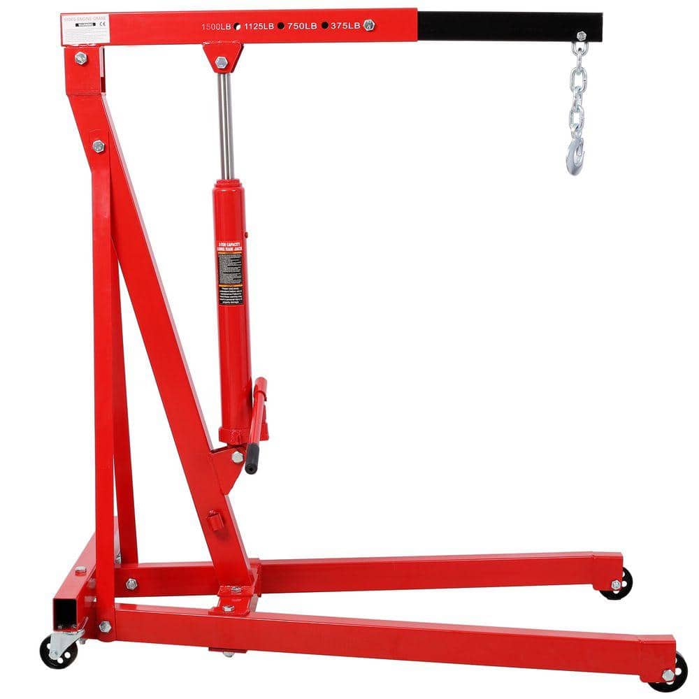 Huluwat Red 1500 lb. Heavy Duty Steel Folding Engine Shop Crane Hoist Lift Hand Truck with 4 Iron Wheels (1)