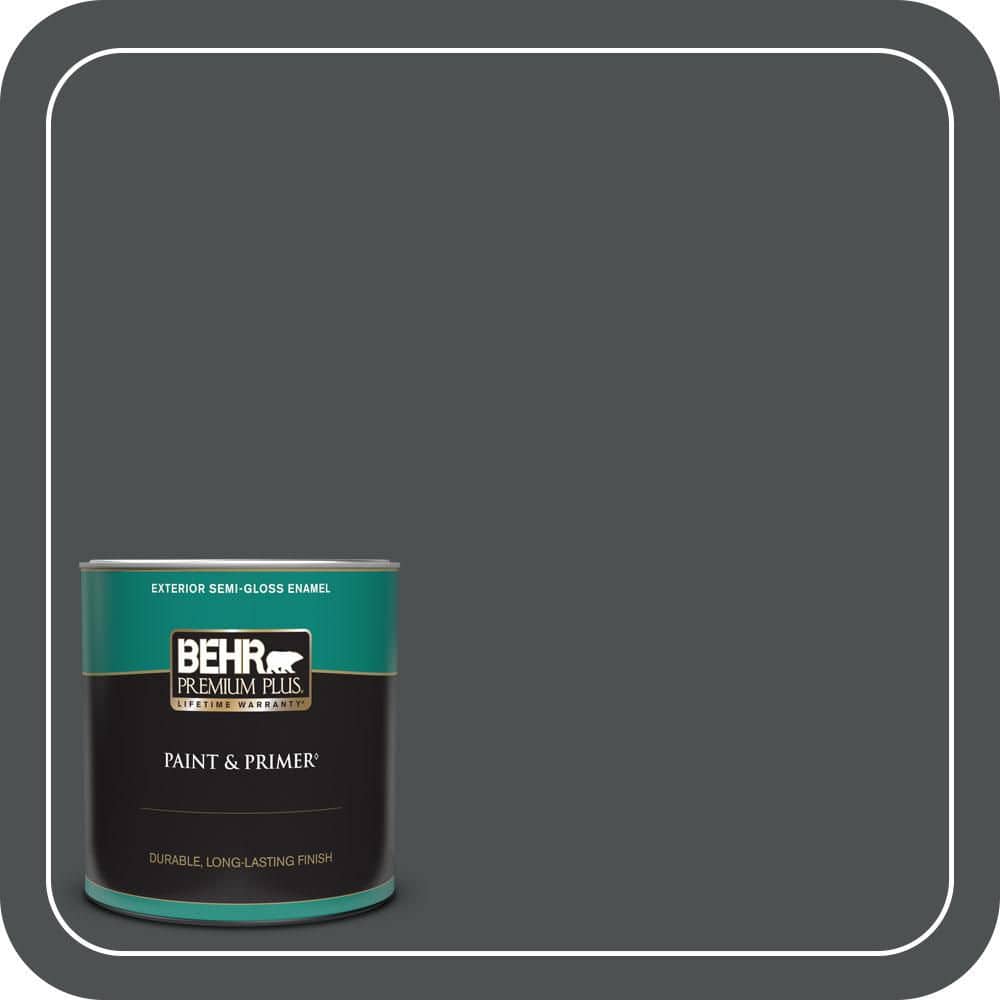 BEHR PREMIUM PLUS 1 qt. #PPU26-01 Satin Black Semi-Gloss Enamel Exterior Paint & Primer