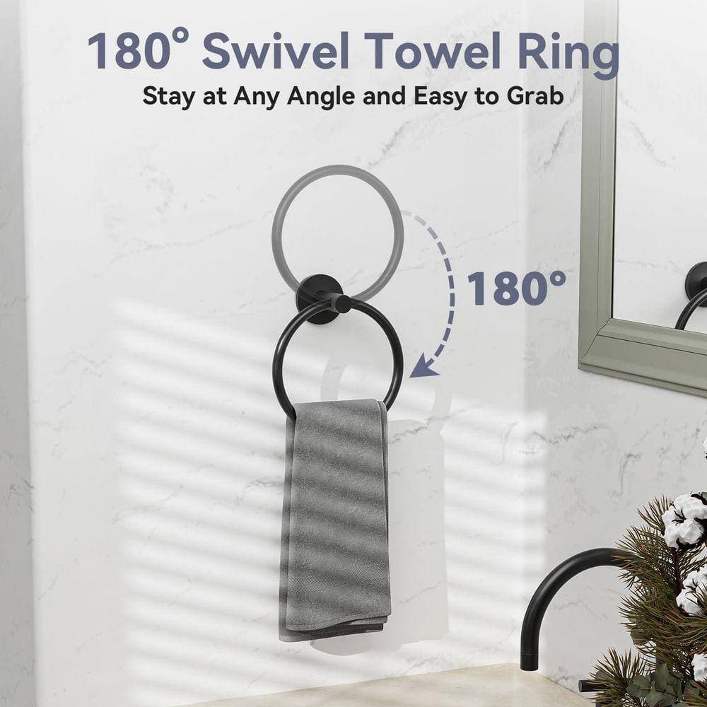 Lynzavix 4-Piece Bathroom Hardware Sets with Towel Bar Toilet Paper Holder Towel Ring Robe Hook in Matte Black Finish (3)
