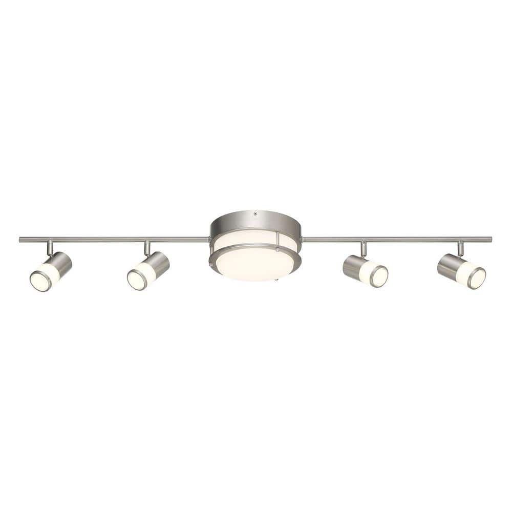 Hampton Bay 3.44 ft. 4-Light Brushed Nickel Integrated LED Fixed Track Lighting Kit w/Rotating Heads and Flush Mount Light (2)