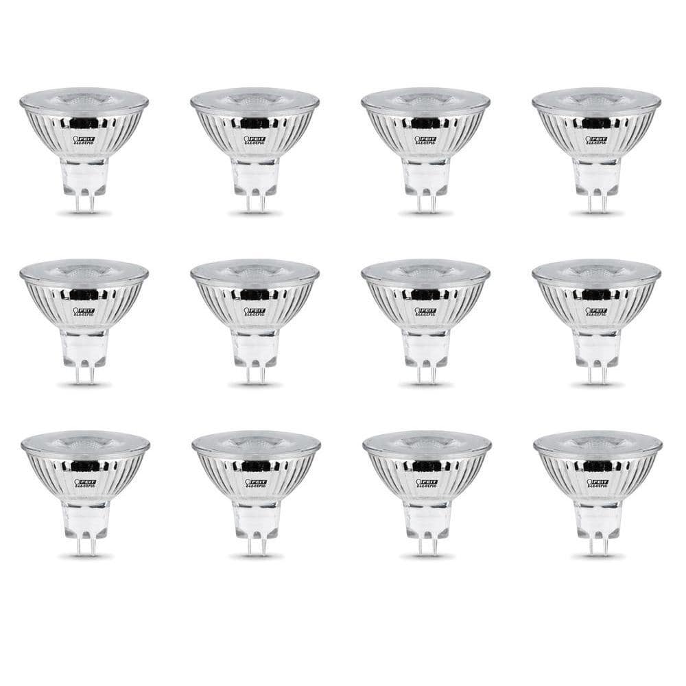 Feit Electric 50W Equivalent MR16 GU5.3 Bi-Pin Dimmable 12-Volt Track Lighting 90+ CRI LED Flood Light Bulb, Bright White (12-Pack)