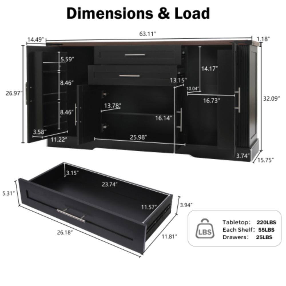 Unbranded 63.11 in. W x 15.75 in. D x 32.09 in. H Bathroom Black Linen Cabinet (2)