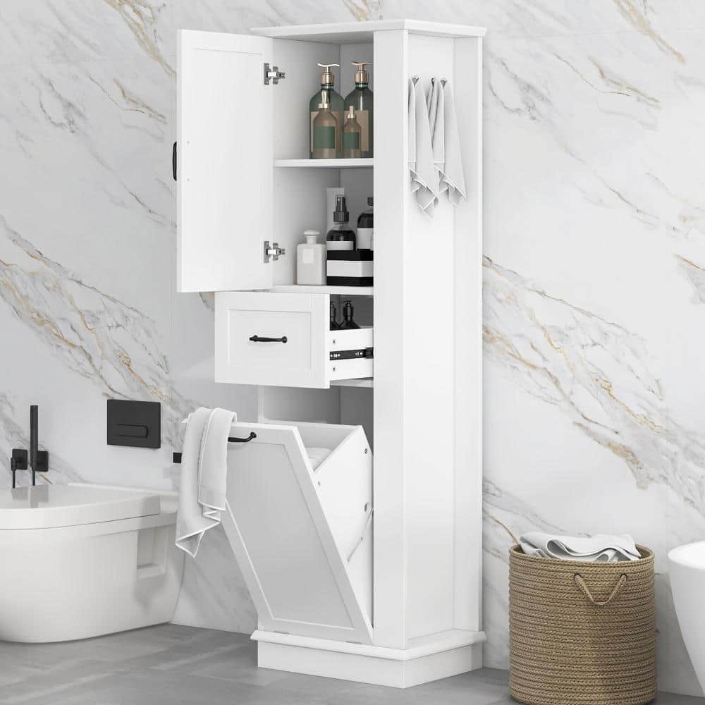 Flynama Modern Tall Storage Cabinet with Tilt-Out Compartment, Adjustable Shelves & Soft-Close Hinges (2)