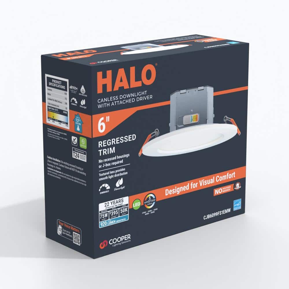 HALO CJB 6 in. Canless Downlight 900-Lumens , 5CCT, Integrated Jbox in Matte White (3)