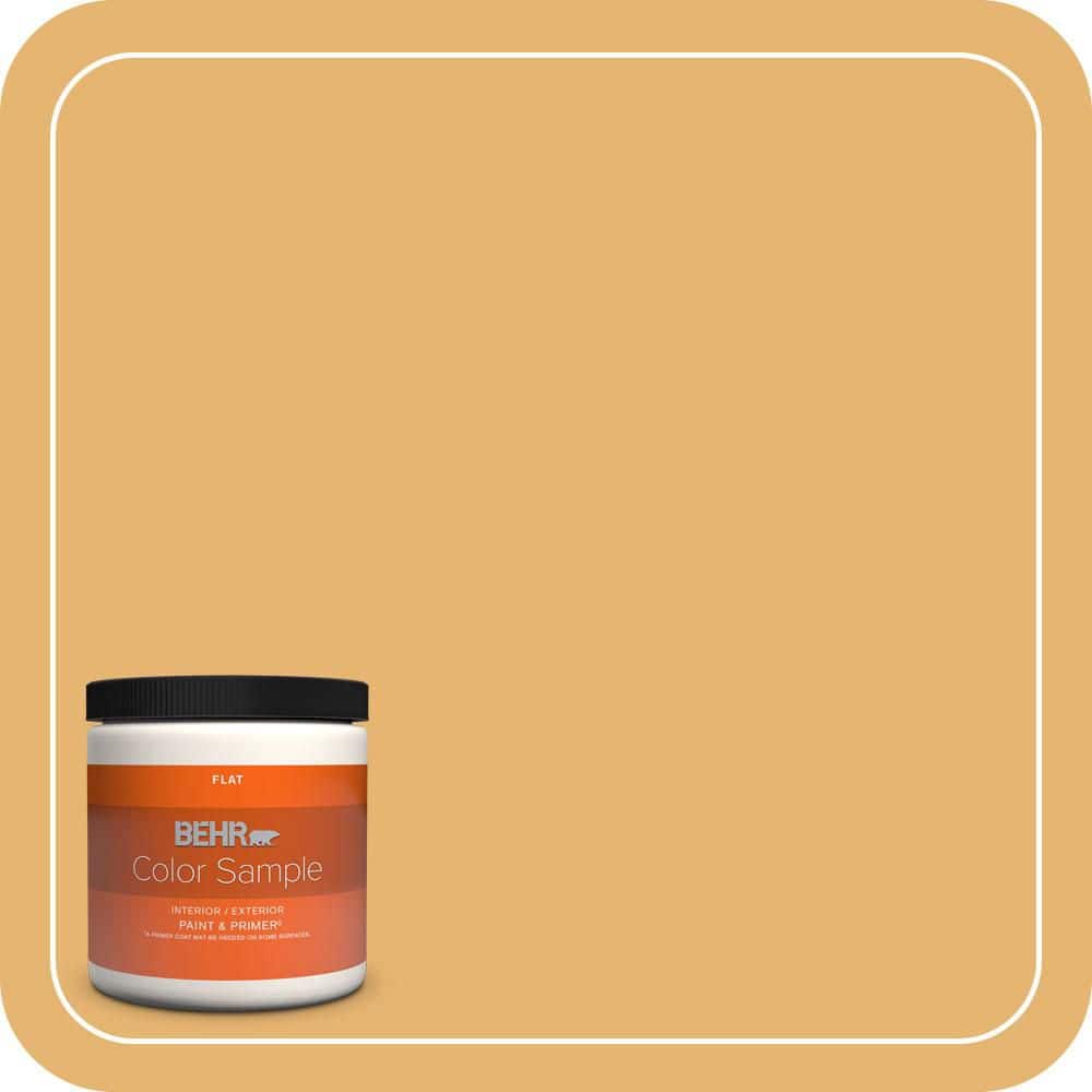 BEHR PREMIUM PLUS #PPU6-04 Pyramid Gold Flat Interior/Exterior Paint & Primer Color Sample (1)