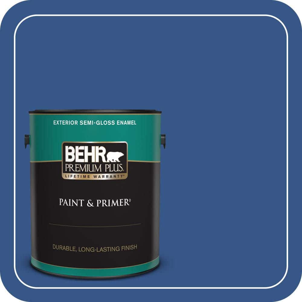 BEHR PREMIUM PLUS 1 gal. #S-G-590 Southern Blue Semi-Gloss Enamel Exterior Paint & Primer