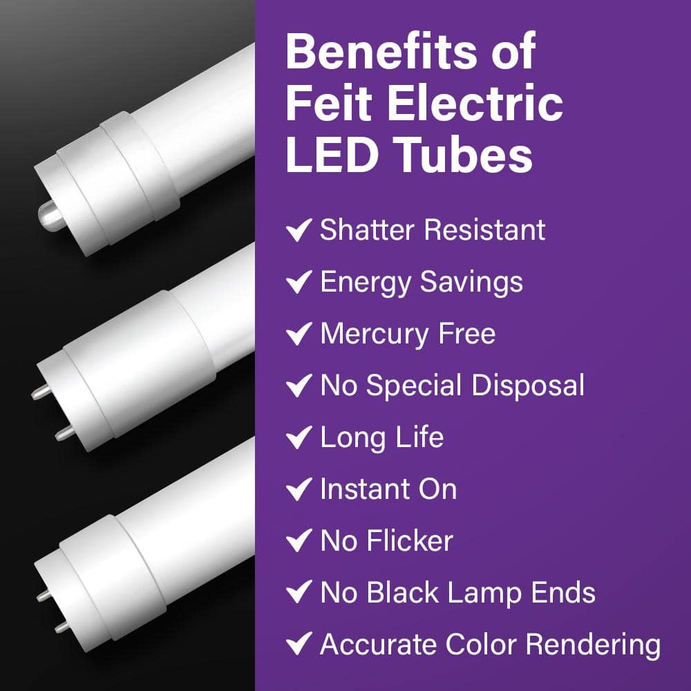 Feit Electric 18-Watt 4 ft. T8/T12 G13 Type B Ballast Bypass Linear LED Tube Light Bulb, Selectable White (10-Pack) (4)