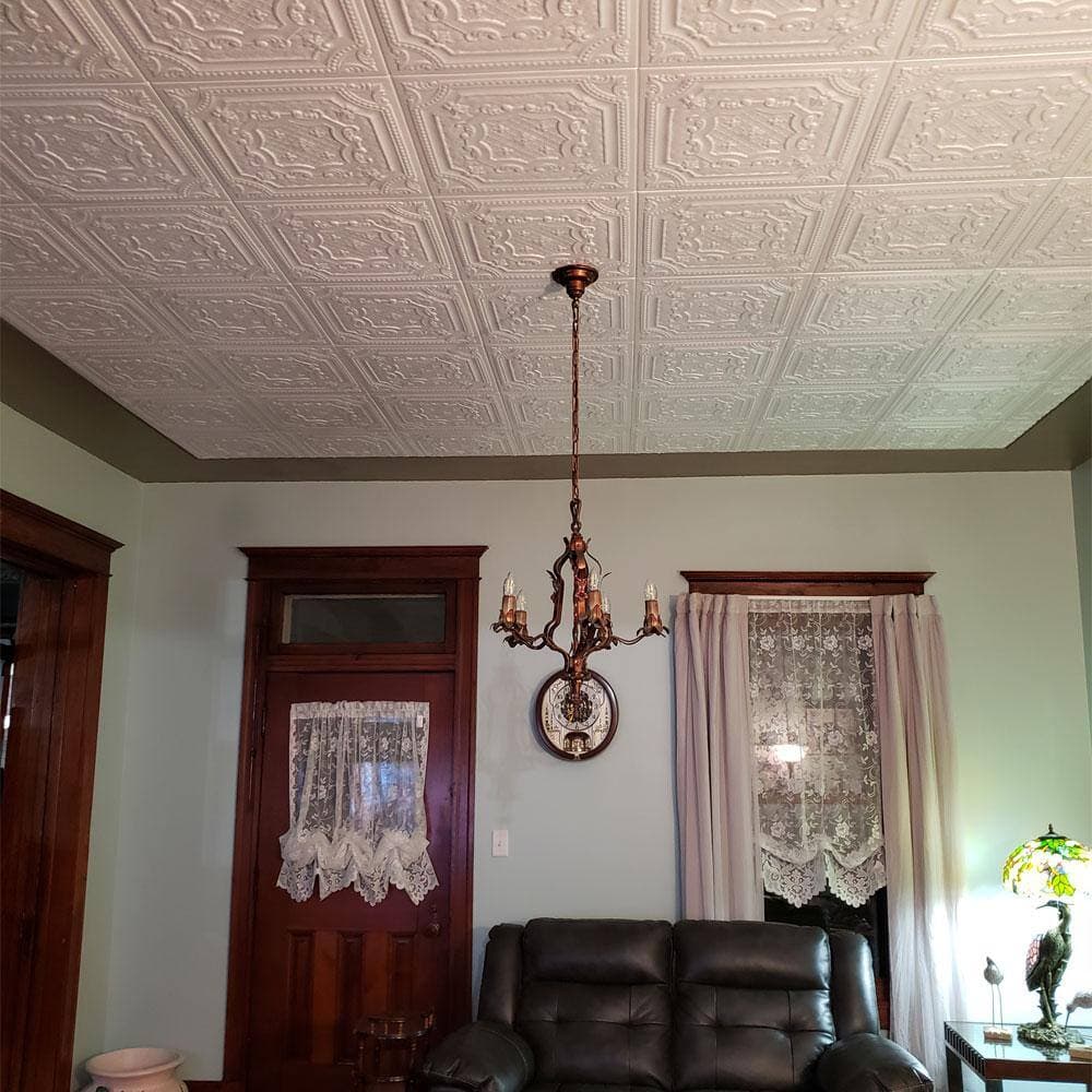 A La Maison Ceilings Bijou and Bee 1.6 ft. x 1.6 ft. Foam Glue-Up Ceiling Tile in Plain White (21.6 sq. ft. / case) (2)