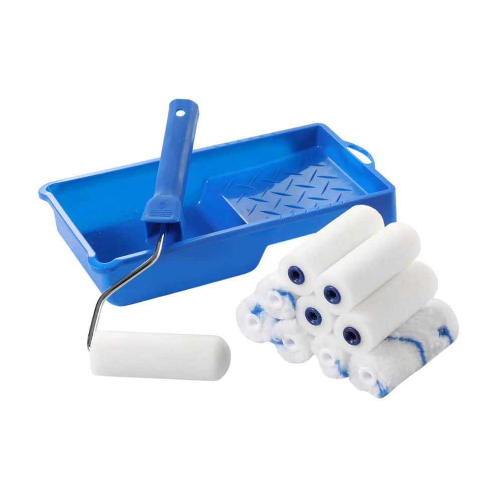 Unbranded 4 in. White Mini Paint Roller Kit, High-Density Foam, Microfiber Covers, Paint Tray, Roller Frame, 12-Pack