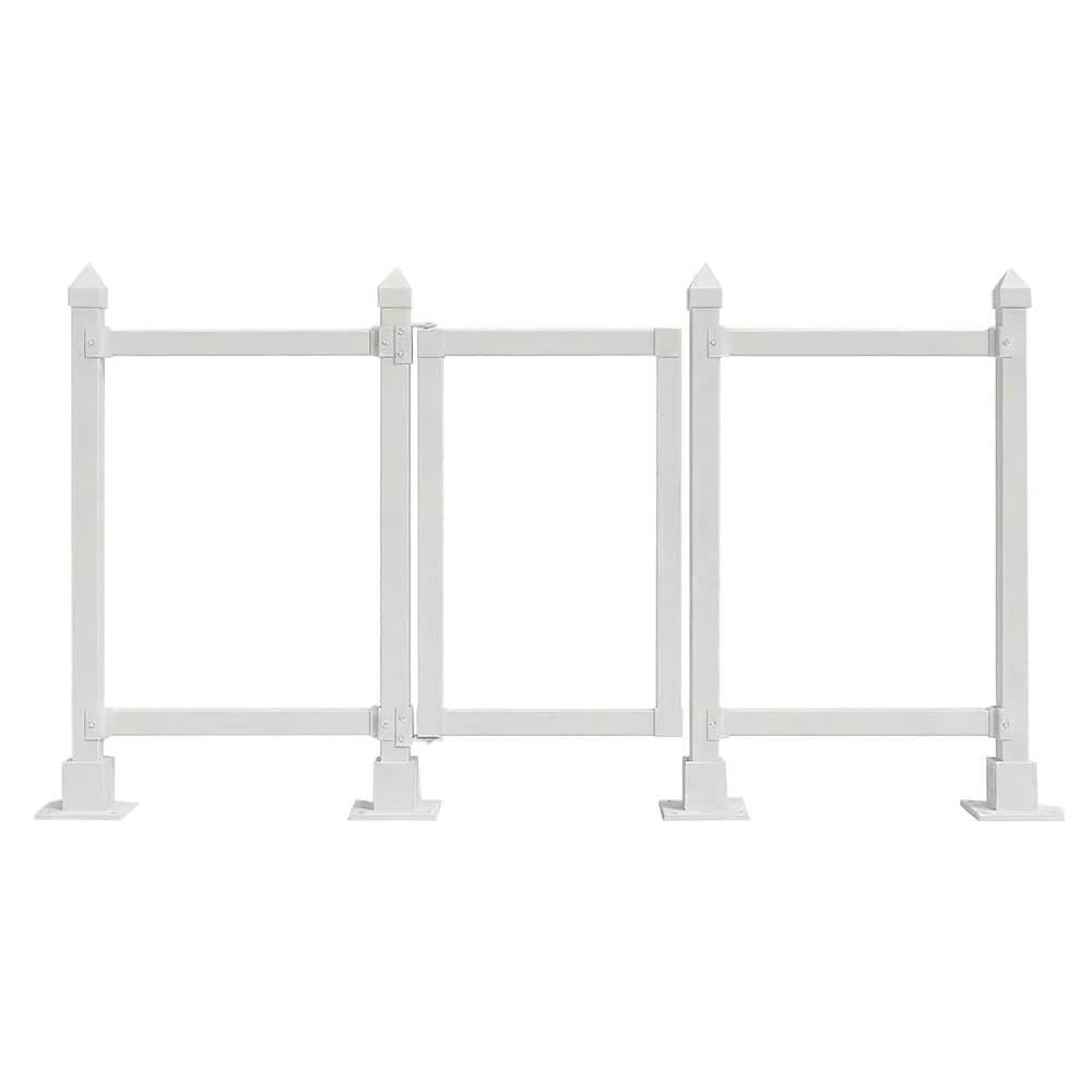 SnapFence Quick Assembly, White PVC Modular Surface-Mount Fence Frame Kit with Gate Hardware, 10 ft. 8 in. x 4 ft. Frame Only