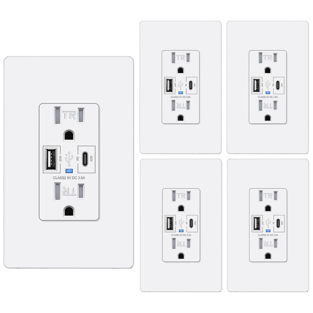 Lukyamzn 15A Tamper-Resistant Receptacle Outlet with USB-C and USB-A Port Quick Charging, Screwless Wallplate (1)