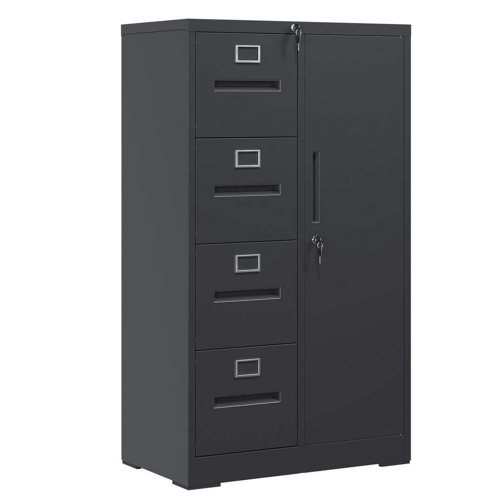 Tidoin Modern 4-Drawer Black Metal 30 in. W Vertical File Cabinet with Locks and 1-Door (1)