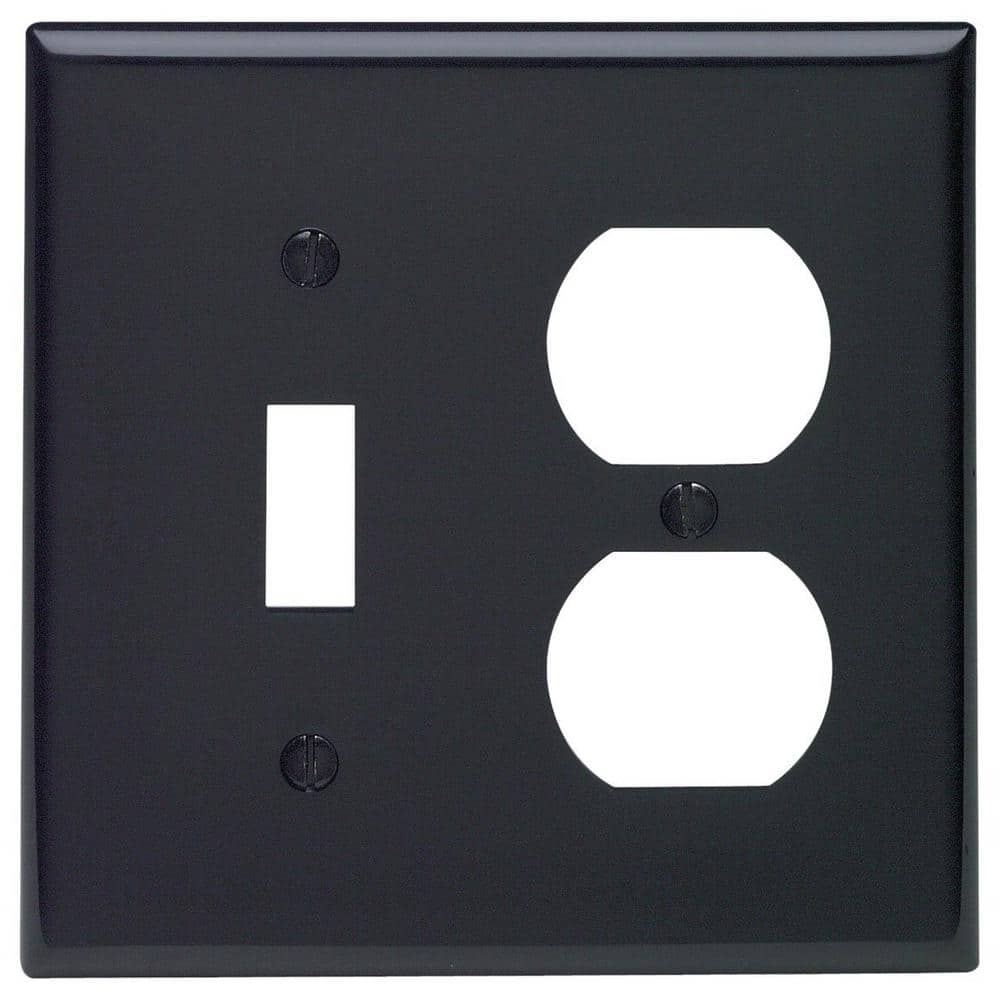 Leviton 2-Gang Black 1-Toggle / 1-Duplex Outlet/Receptacle Nylon Standard Wall Plate (1-Pack) 80705-E (1)
