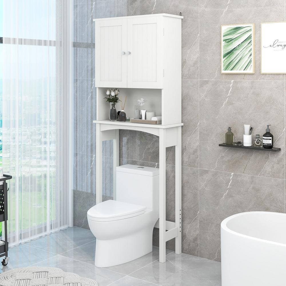 Unbranded 23.6 in. W x 8.8 in. D x 62.2 in. H Over-The-Toilet Bathroom Storage Wall Cabinet in White with Adjustable Shelf, Doors (3)