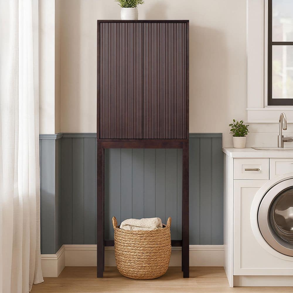 Teamson Home Tremolo 24 in. W x 68 in. H x 9 in. D Black Over the Toilet Storage with Adjustable Shelves and Push-Open Doors