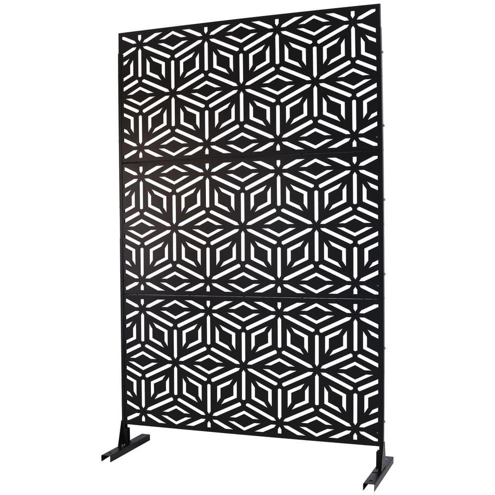 Unbranded Outdoor and Indoor 6.3 ft. x 4 ft. Freestanding Decorative Privacy Fence Screen Black Metal for Garden Fence
