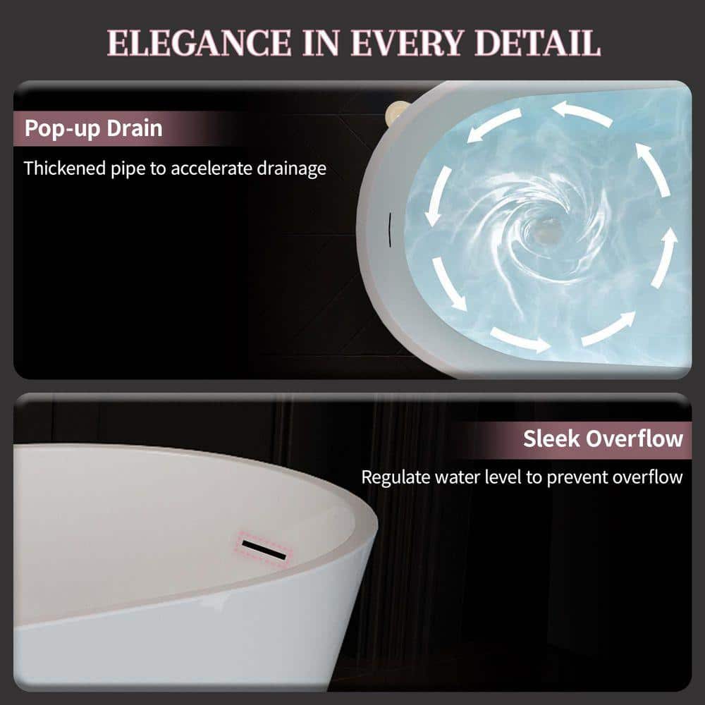 JimsMaison 59 in. x 31 in. Acrylic Single Slipper Flatbottom Freestanding Soaking Bathtub in White (3)