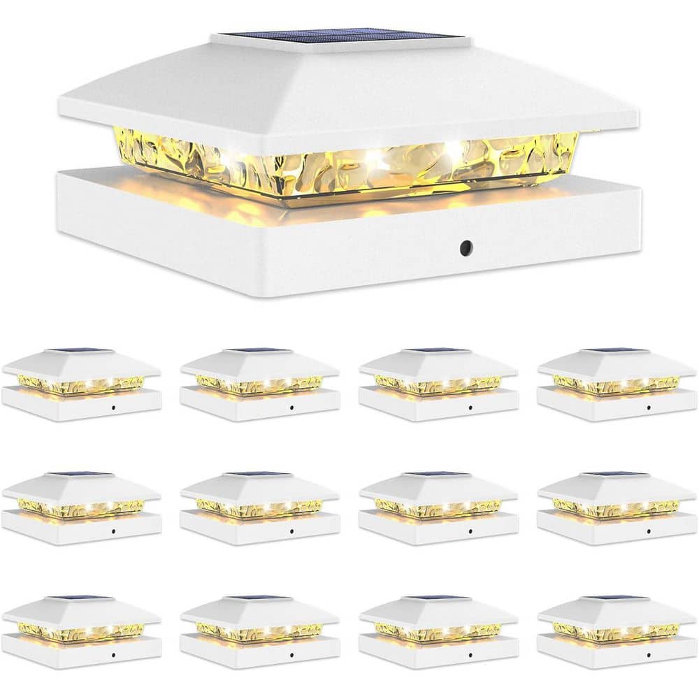 Afoxsos 4x4 Solar Post Cap Light Waterproof Outdoor Deck Fence Light Pack of 12 for Wooden Vinyl White Cable Railing System (1)