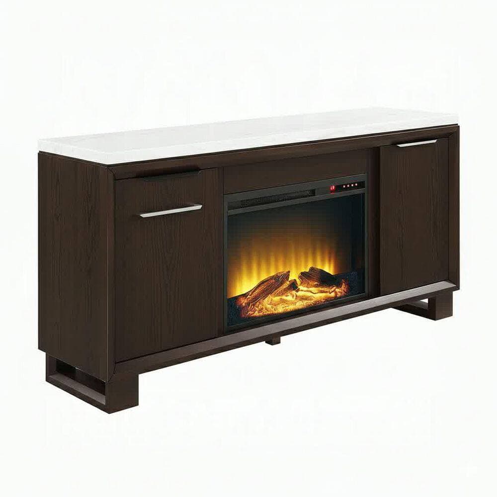Acme Furniture Vantage 62 in. Freestanding Electric Fireplace in Natural Marble Top and Espresso (2)