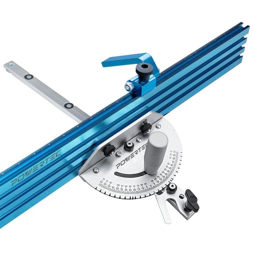 ‎POWERTEC 24 in. x 3 in. Table Saw Precision Miter Gauge System Multi-Track Fence with 27 Angle Stops