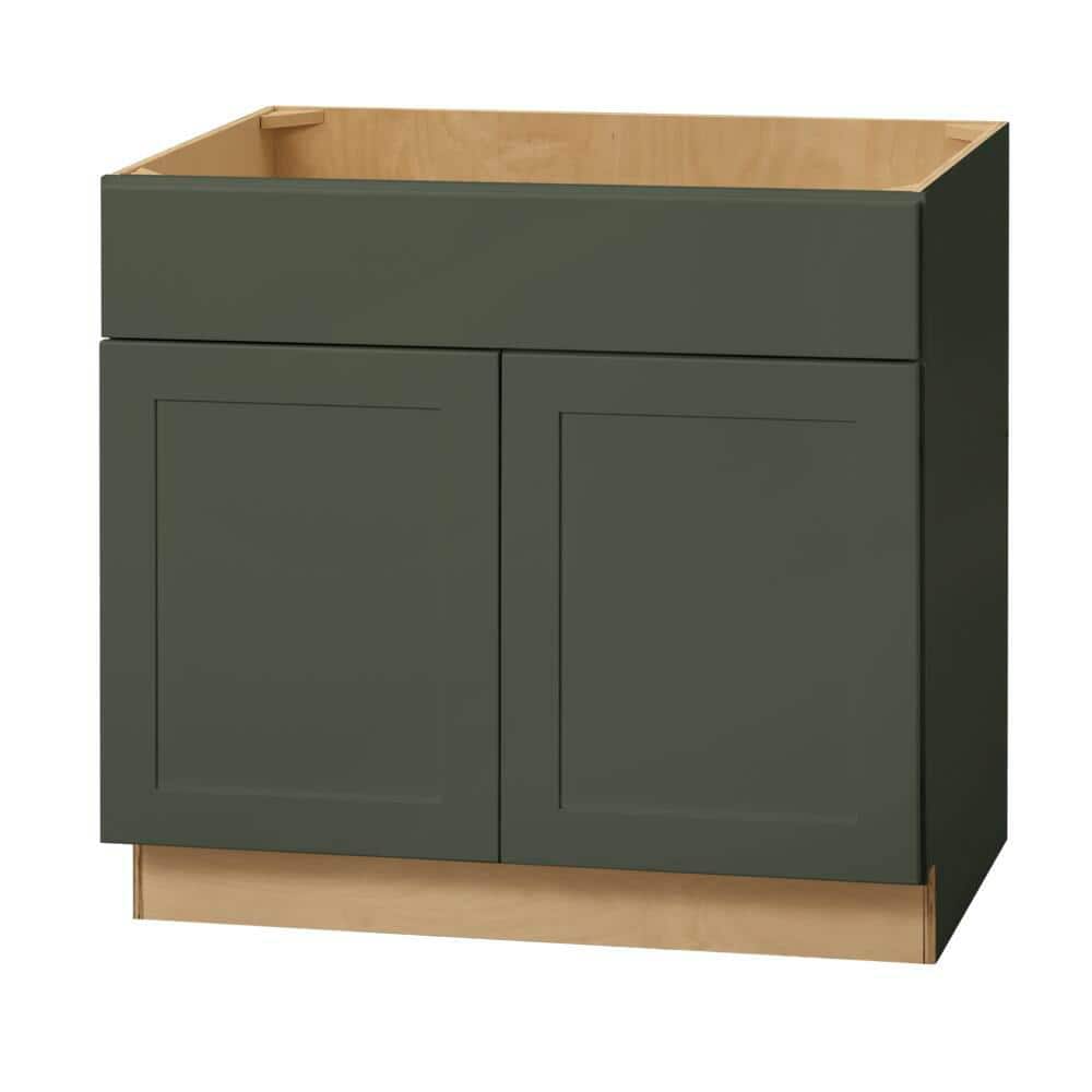 Hampton Bay Avondale 36 in. W x 24 in. D x 34.5 in. H Ready to Assemble Plywood Shaker Sink Base Kitchen Cabinet in Fern Green