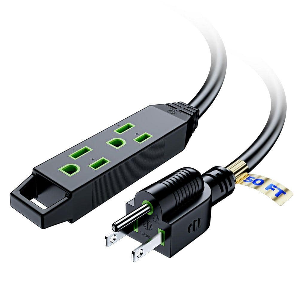 MAXIMM 50 ft. 16 / 3 Light Duty Indoor Extension Cord with Eyelet, 3-Outlet, 13 Amps, Black (1)