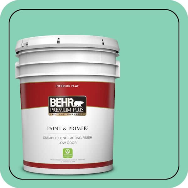 BEHR PREMIUM PLUS 5 gal. #P420-3 Tropical Trail Flat Low Odor Interior Paint & Primer (2)