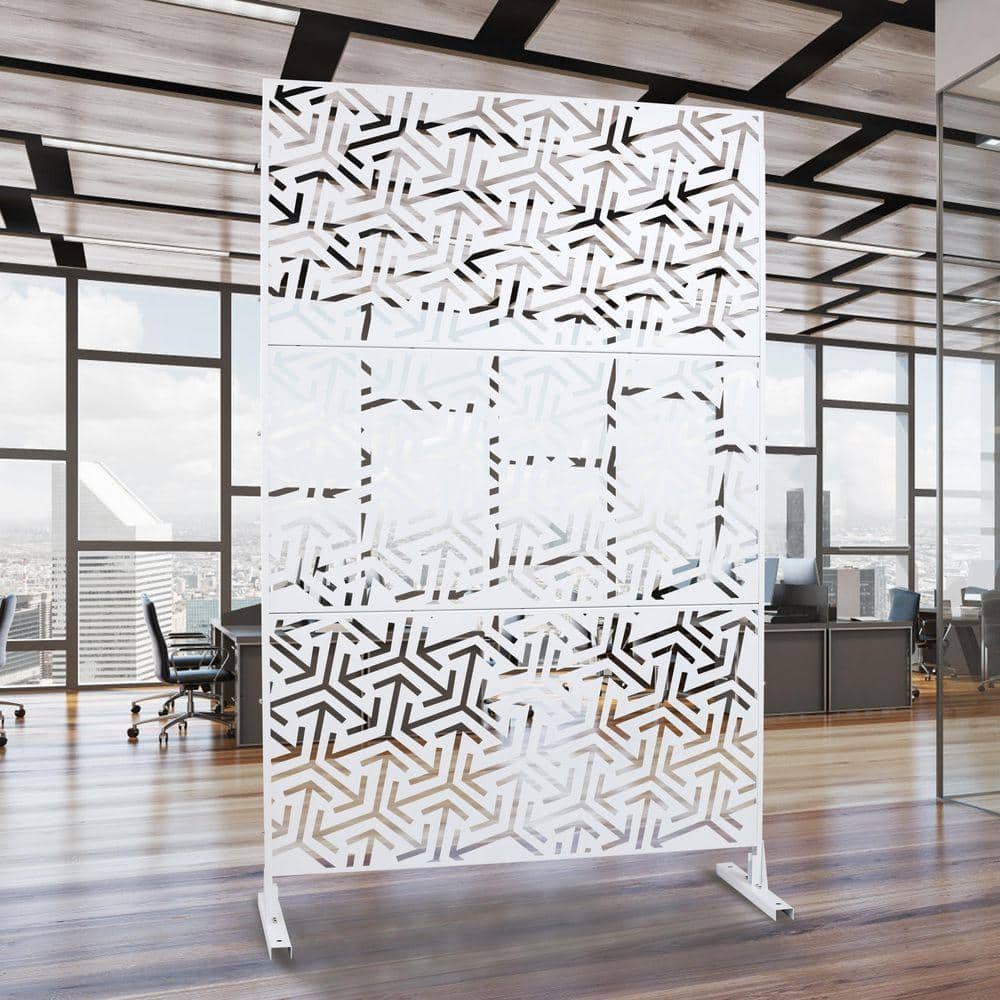 Unbranded Outdoor and Indoor 6.3 ft. x 4 ft. Freestanding Decorative Privacy Fence Screen White Metal for Garden Fence (2)