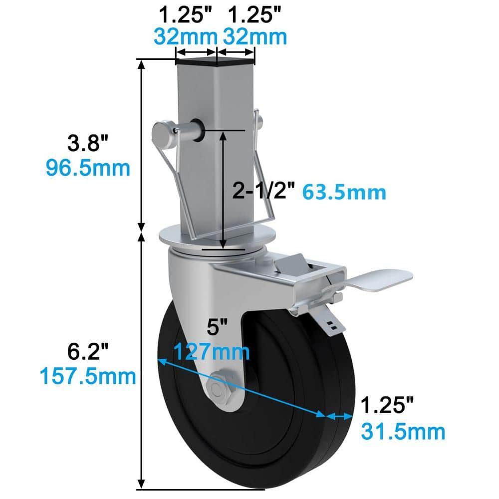 Angel Sar 4-Packs 5 in. 440 lb. Capacity Per Wheel Scaffolding Wheels, Scaffolding Parts Casters with Dual Locking Brakes (2)